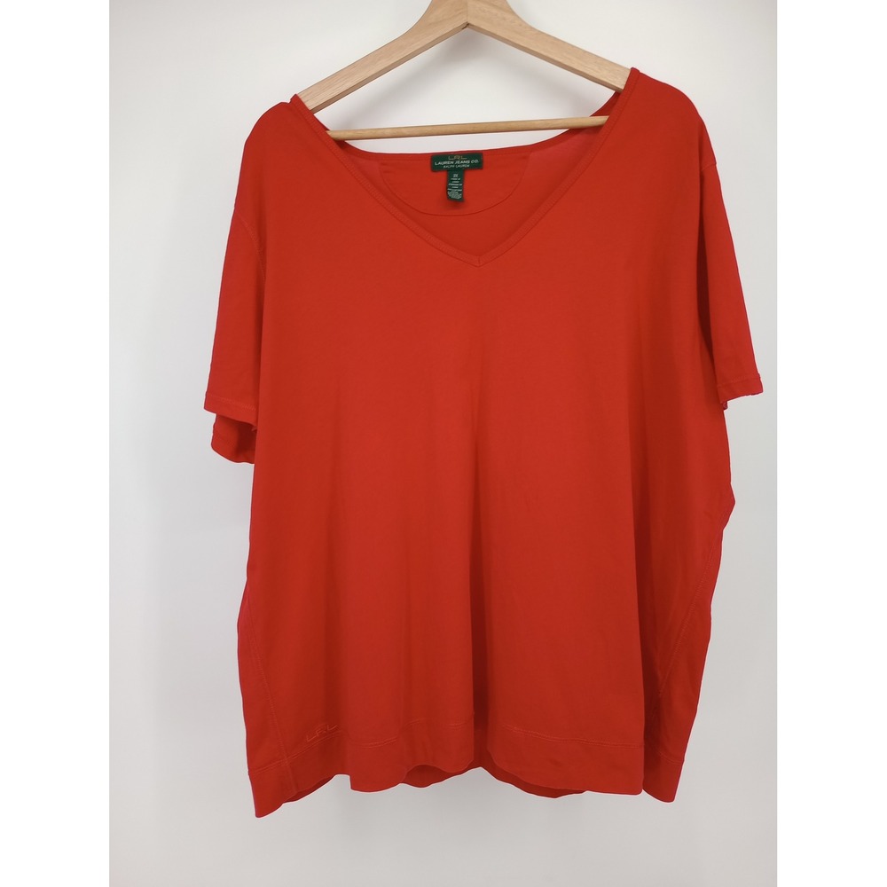 Lauren Jeans Co Ralph Lauren T-Shirt Womens 3X Red V-Neck Short Sleeve